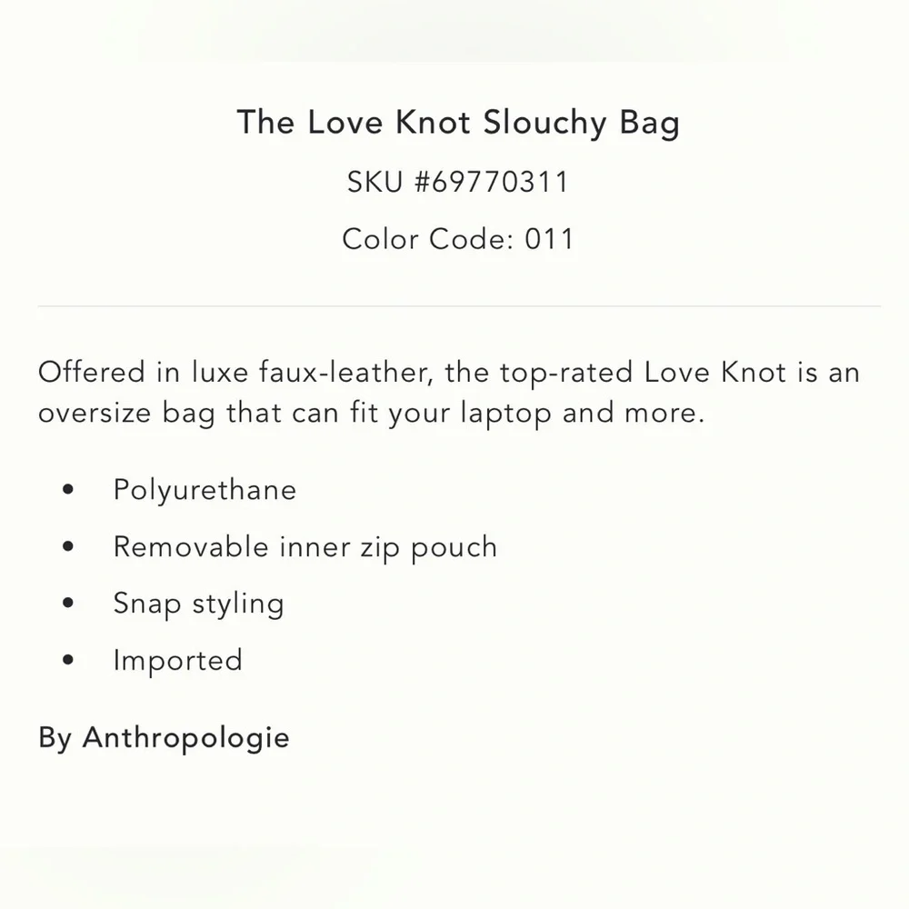 NWT new Anthropologie the love knot slouchy bag cream white + mini pouch